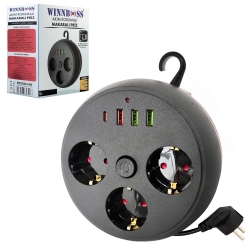 Winnboss wn-3395 3lü akım korumalı priz makaralı anahtarlı 16a 4000 watt 3xusb 1xtype-c